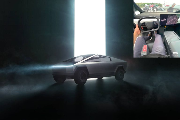 Tesla Cybertruck interior photo shows improved yoke steering, baby center console tonneau