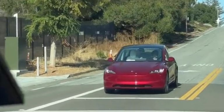 Another Tesla Model 3 Highland was seen driving uncovered in the U.S.