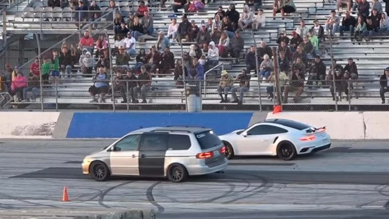 Tesla-Swapped Minivan Vs. Porsche 911 Turbo S Race Is Closer Than You Think